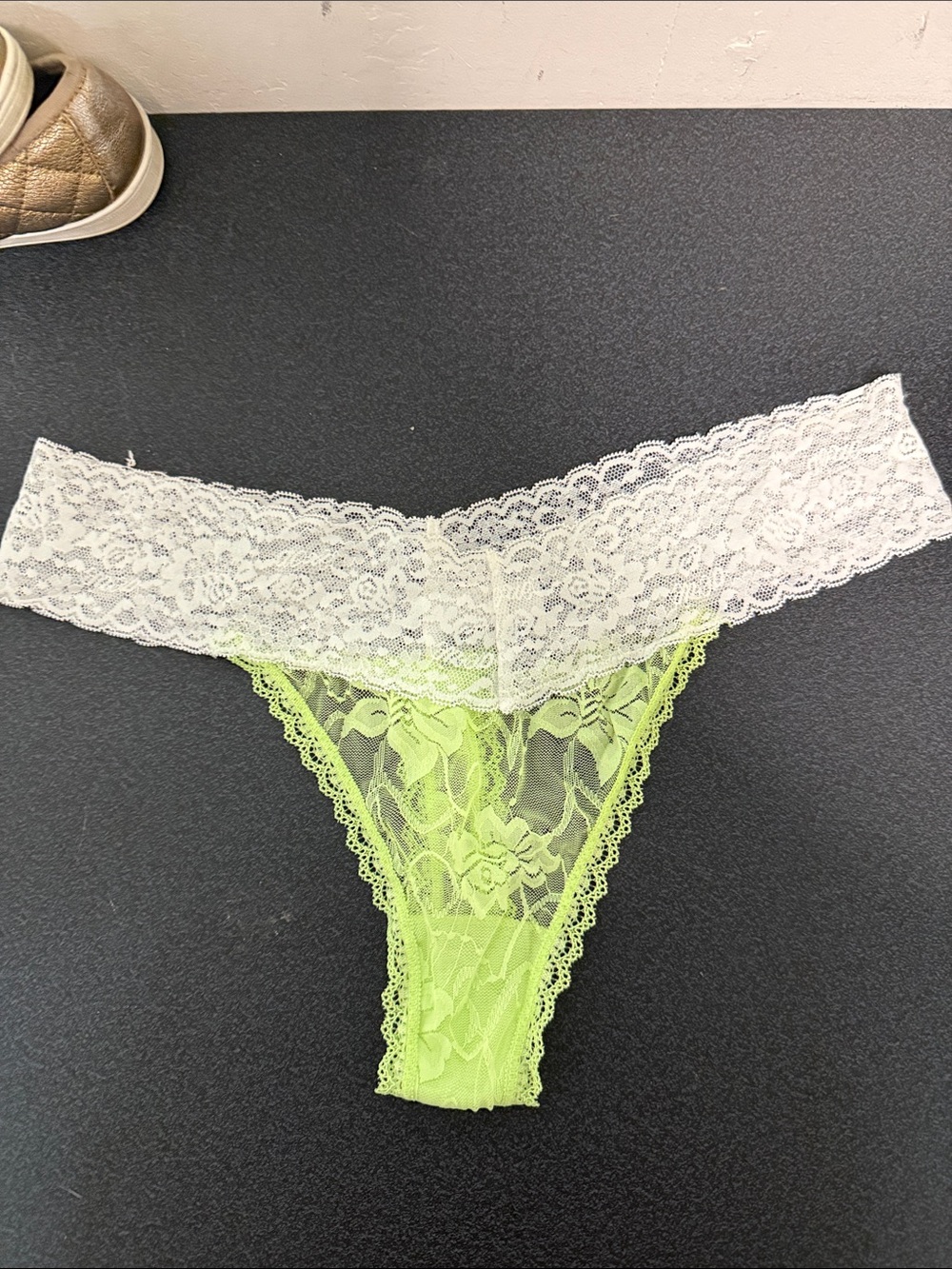aerie Neon Yellow and White Lace Thong